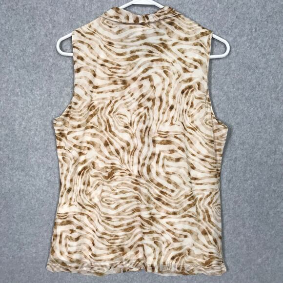 Jane Delancey Shirt Women Medium Blouse Sleeveless Button Animal Mob Wife Ruched - Picture 5 of 9